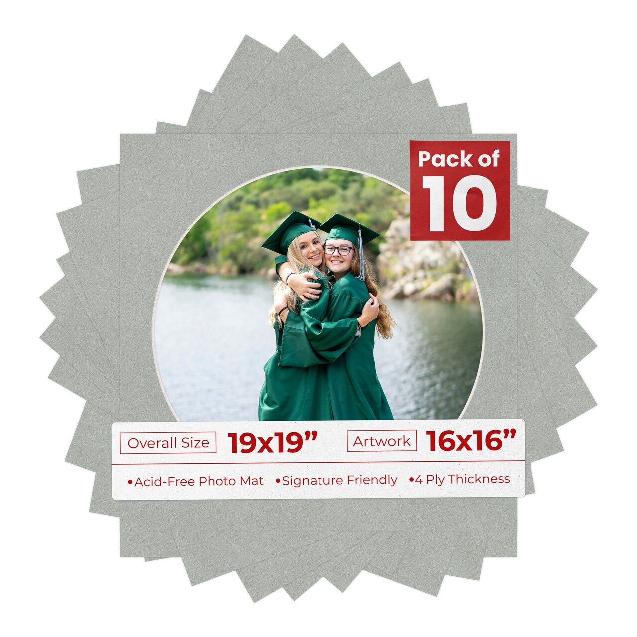 Light Grey Suede Mat Board for 19x19 Frames - Circle Opening for 16x16 Photos